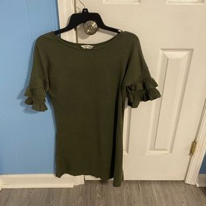 Army Green Mini Dress with Ruffle Sleeves